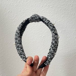 tweed hair band with pearl